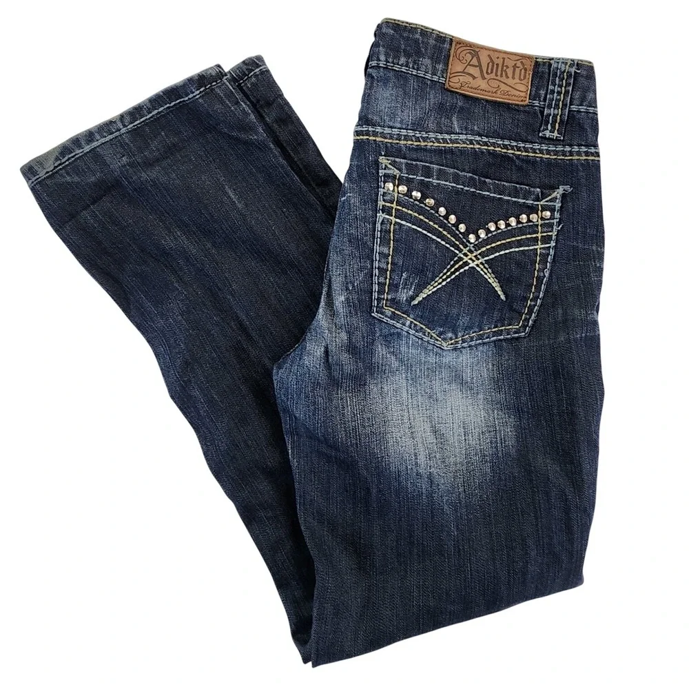 Adiktd‎ Womens 8/W30 Blue Bootcut Y2K McBling Embellished Studded Jeans